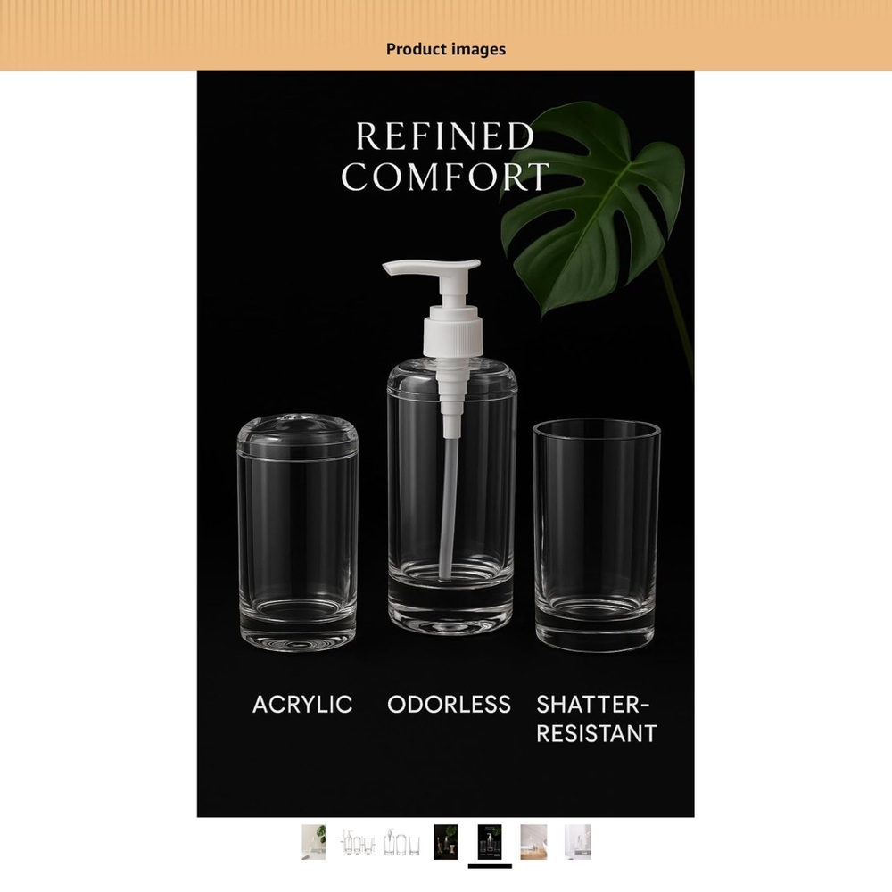 3 Piece Bathroom Accessories - Clear Acrylic Bathroom Set - Picture 2 of 8